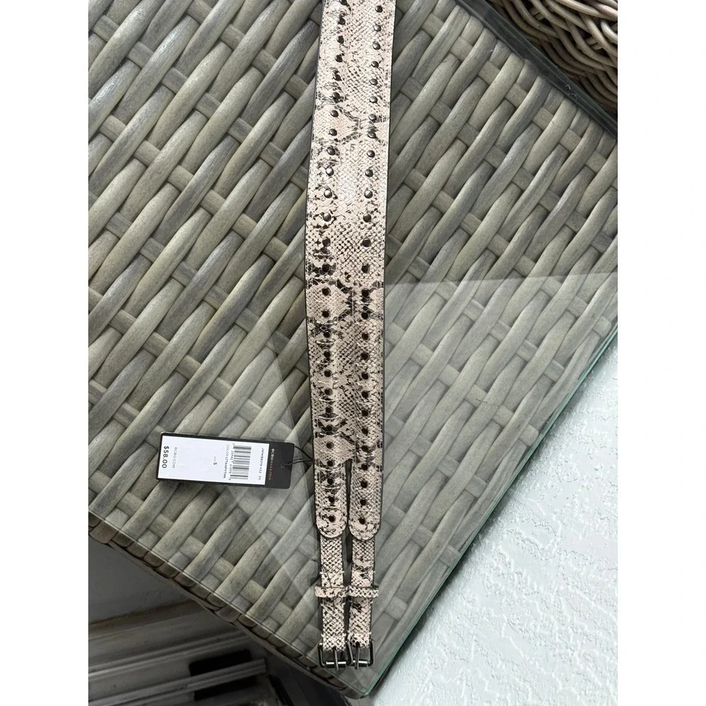 NWT BCBGMAXAZRIA Belt Snakeskin Print Double Buckle Light Tan Python Small